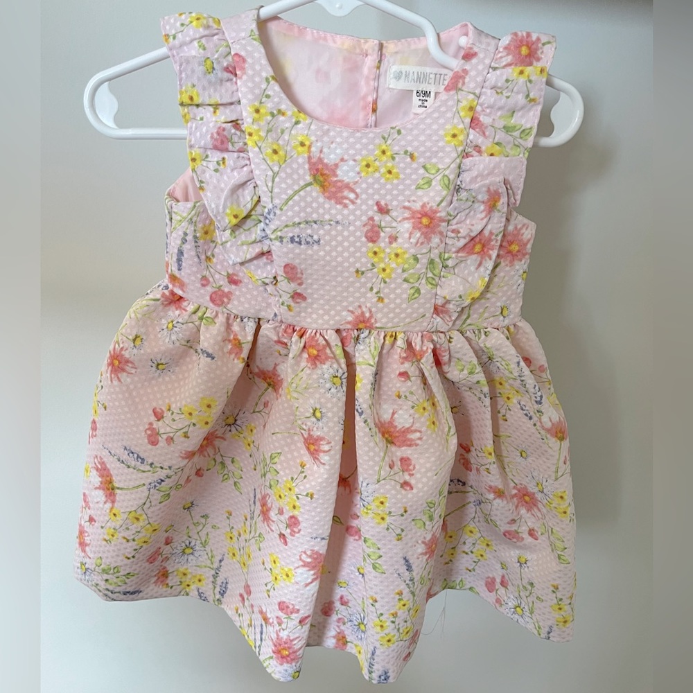 EASTER dress baby girl 6 or 9 months pink flowers floral print